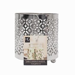 Hosley Contenitore per candele in vasetto, in metallo argentato, altezza 11,4 cm, con decorazioni a farfalla, effetto lanterna