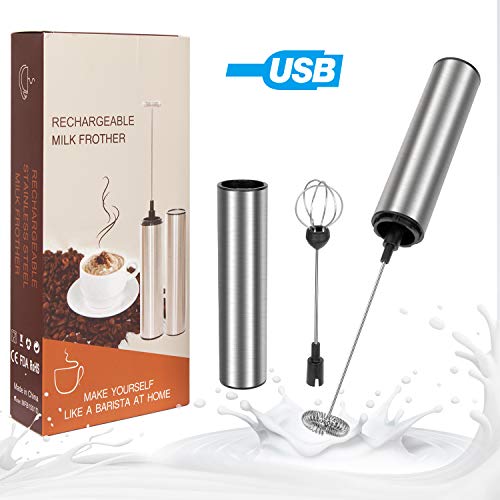 Linkax Frullino Montalatte elettrico schiumatore Cappuccinatore potente schiumalatte elettrico con 3 testina del frullino e spazzola in acciaio INOX per latte caffè cappuccino 2