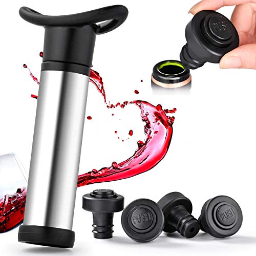 Sunix Vacu Vin Pompa,VinoCare Pompa Salvavino, Dispositivo per la conservazione del Vino in Acciaio Inox con 4 Tappi a Vuoto per Bottiglie di Vino – Acciaio Inossidabile 2