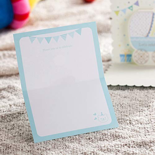WISHMADE 20x kit di carte blu per inviti con orso e cartoni animati Car Design per ragazze compleanno Baby Shower con carta stampabile e buste 4