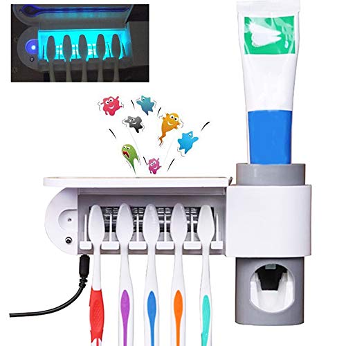 TopHGC Sterilizzatore per spazzolino da Denti, portaspazzolino Elettrico Sterilizzazione UV Asciugatura a Parete sterilizzata con Dispenser di dentifricio 2