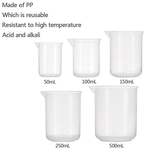 5 Pcs Misurini Graduati Trasparente Dosatore Misurino per Misuratore Liquidi Laboratorio Beaker 50ml 100ml 150ml 250ml 500ml 3