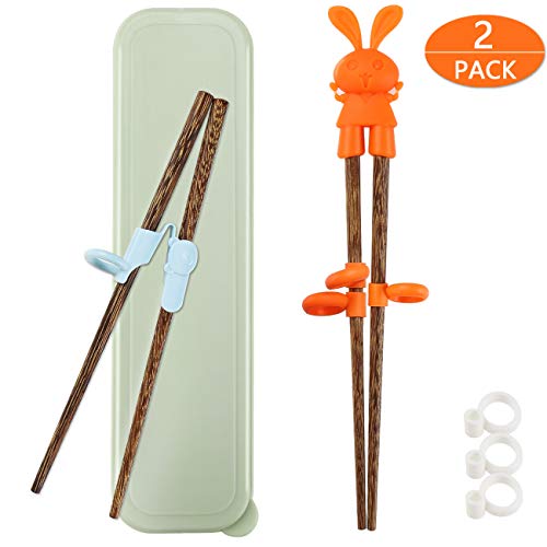 Totken – Bacchette per bambini, 2 paia di bacchette in legno per allenamento/apprendimento per principianti, mano destra o sinistra, con scatola portatile 2