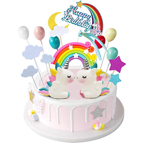 iZoeL 21 pezzi Unicorno Cake Topper Kit Nuvola Arcobaleno Palloncino Buon Compleanno Banner Decorazione Torta Per Ragazzo Ragazza Compleanno Del Capretto 2