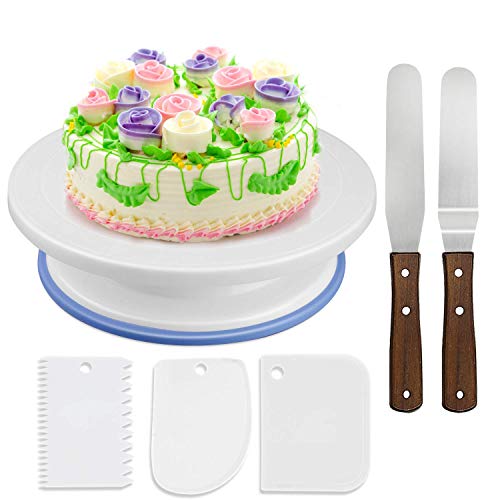 WisFox Decorazione la Torta Kit di Utensili da Decorazione con 2 set di coltelli, Set di 3 glassa liscia perfetta per torte, torte e crostate 2