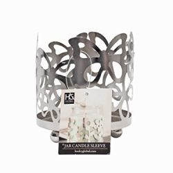 Hosley Contenitore per candele in vasetto, in metallo argentato, altezza 11,4 cm, con decorazioni a farfalla, effetto lanterna 2
