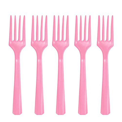 amscan-Light Pink Heavy Weight Forks Value Pack-48 PCS Forchette in plastica Pesante, Colore Rosa Chiaro, Confezione Risparmio – 48 Pezzi, 10" x 10.3", 8010.1090000000004 2