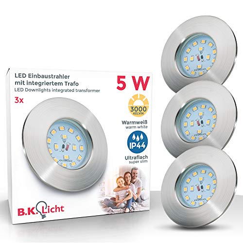 Faretti LED ad incasso, led integrati 5W, diametro foro 60mm, faretti per bagno ultrasottili da soffitto, luce calda, plastica color nickel opaco, set da 3, 230V, IP44 2
