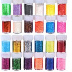 Iseebiz Polvere di Glitter a 20g*24 Colori Decorazione Facciale,Decorazione delle Unghie Artistiche, Fiori Decorativi e Vari Mestieri