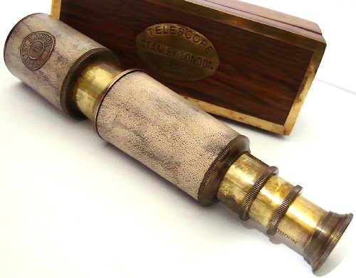 Riproduzione di un cannocchiale dei pirati, in ottone, in cofanetto di legno, lunghezza: 35,56 cm 6