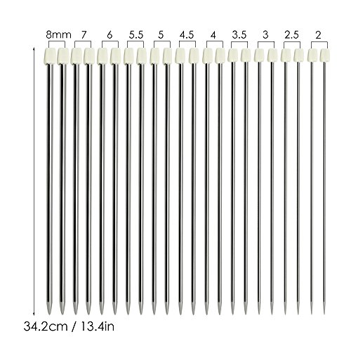 Hysagtek – Set di 22 ferri da maglia a punta singola, in acciaio INOX, con custodia, dimensioni assortite da 2,0 a 8,0 mm (11 paia, 11 misure) 4