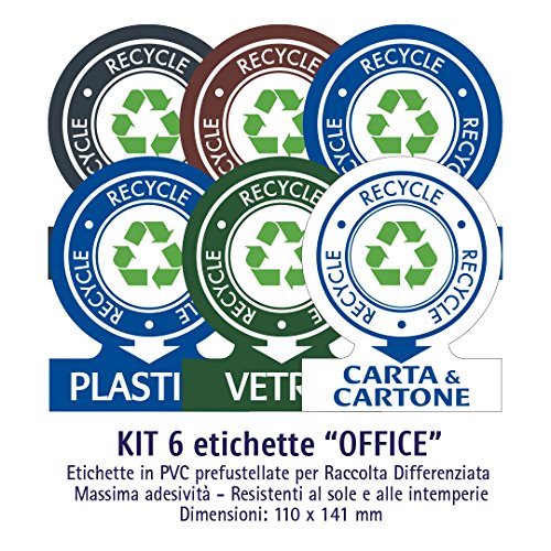 Etichette autoadesive per raccolta rifiuti – KIT OFFICE (MEDIO) – 6 etichette assortite 11x14cm 2