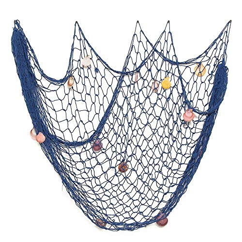 Lovetree, rete da pesca nautica con conchiglie in stile mediterraneo per decorare la casa, Blue, M(150 x 200cm)