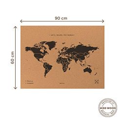 Miss Wood Map XL, Mappa del mondo di Sughero, 60 x 90 cm, Naturale/Nero 3