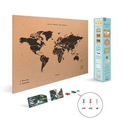 Miss Wood Map XL, Mappa del mondo di Sughero, 60 x 90 cm, Naturale/Nero 2