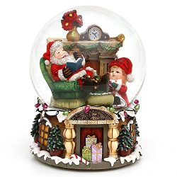 Dekohelden24 Bella Palla di Vetro con Neve e Scatola Musicale, Disegno: Babbo Natale e Bambina, Circa 16 x 20 cm/Ø 15 cm