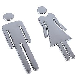 1 Paio WC Segno Targa Toilette Bagno Porta Targhetta Adesiva Segnaletica Simbolo Uomo e Donna Decorazione Domestica Argento